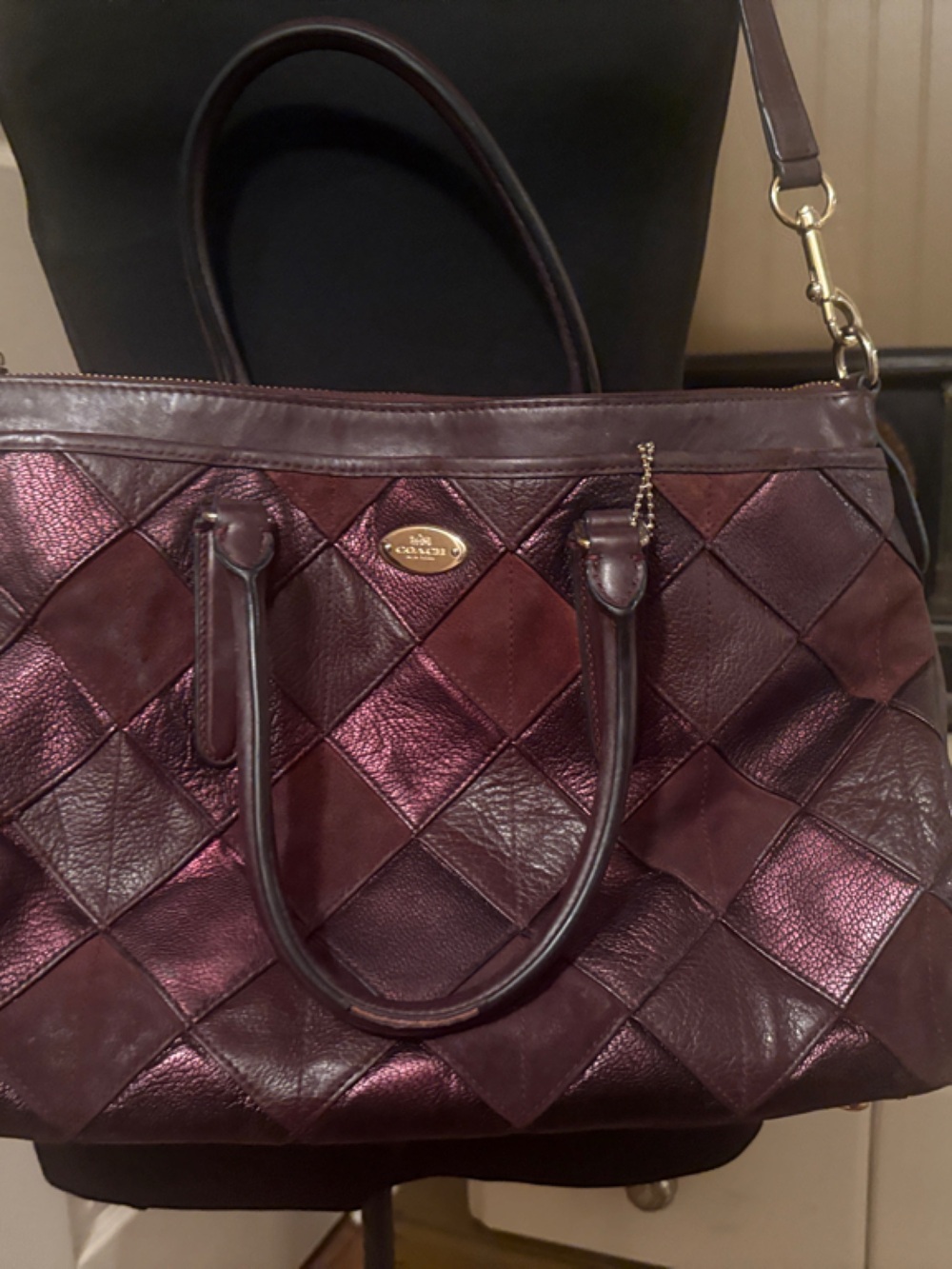Coach Patchwork Morgan Bag in Oxblood Diamond Satchel Bag